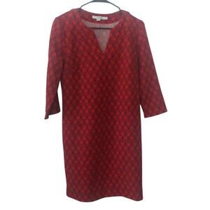 Boden Red Leaf Print Knit Tunic Dress Size 4 Reg with Pockets
